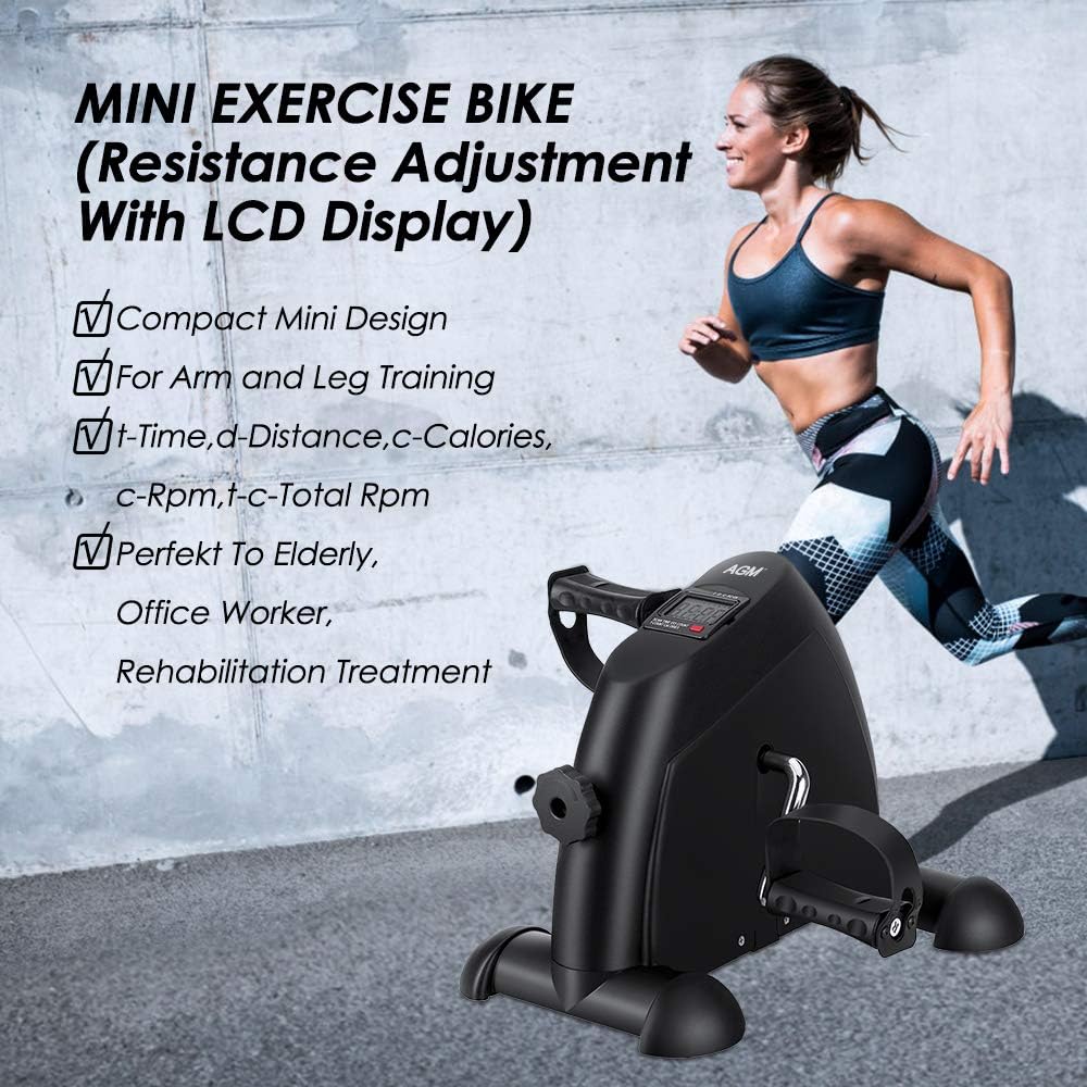 Mini Exercise Bike Pedal Exerciser Portable Cycle Arm and Leg Exerciser with LCD Display Pack of 2