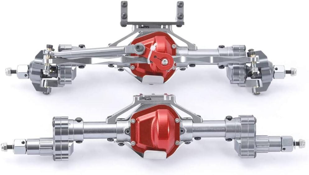 Latest Aluminum Front and Rear Portal Axle Set for 1/10 Axial SCX10 SCX10 II RC Crawler Car Upgrades - Black+Red