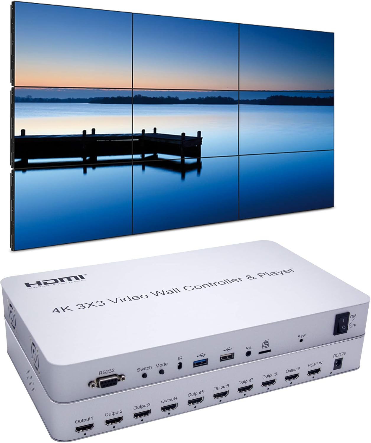 Expert Connect 3x3 Video Wall Controller with Media Player | 1080p, HDMI 1.4, HDCP1.4 Compliant | 1 HDMI Input & 9 Outputs | 1x2, 1x3, 1x4, 2x1, 2x2, 2x3, 2x4, 3x1, 3x2, 3x3, 4x1, 4x2