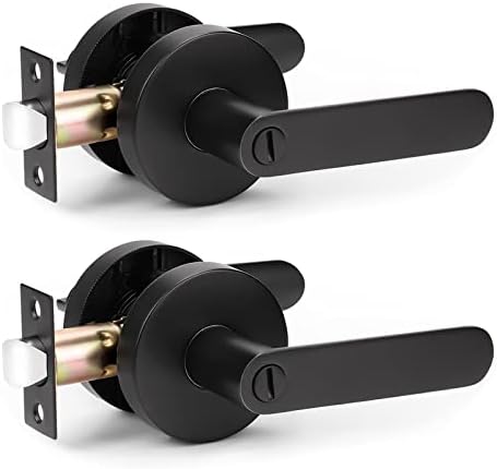 KNOBWELL 6 Pack Black Heavy Duty Door Leversets Interior Door Handles, Privacy Bed and Bath Leverset, Left/Right Handing, Matte Black Finish 2.07 lb One Lever