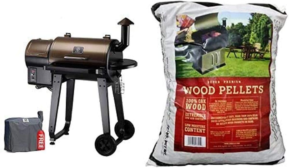Z GRILLS ZPG-7002E 2020 Upgrade Wood Pellet Grill & SmokerAuto Temperature Control, 700 sq in & Z GRILLS 100% All-Natural No Blending American Oak Hard Wood Pellet 20 Lb