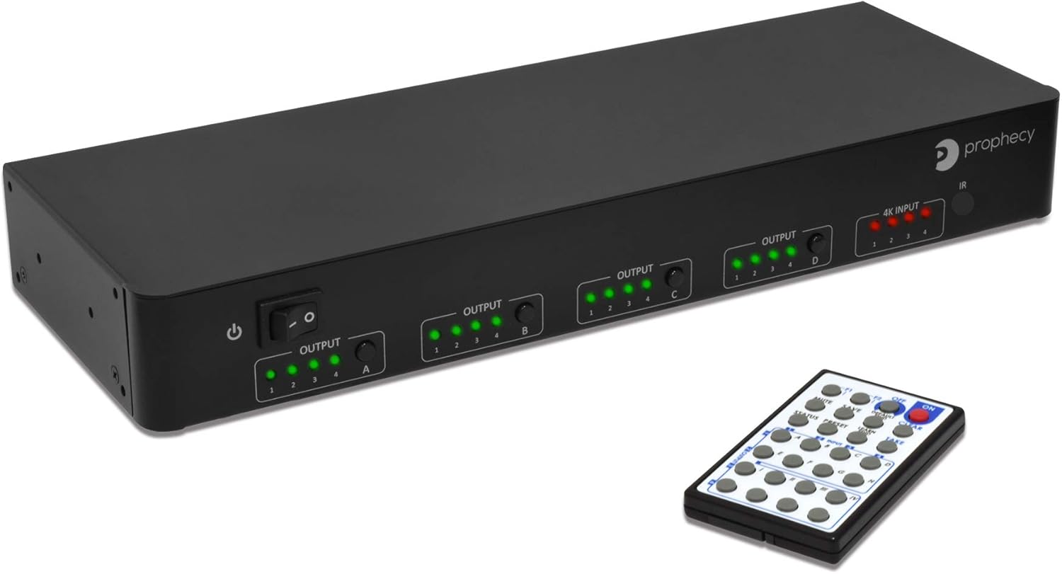gofanco Prophecy 1080p Quad Multi-Viewer 4x1 HDMI Switcher with Seamless Switch, Split Screen, 5 Display Modes, Audio Extractor to Stereo, IR Remote/Software/Push Button Selector, TAA Compliant