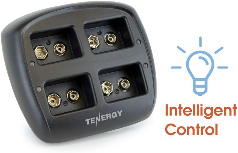 Combo: Tenergy TN294 4-Bay 9V Li-ion Battery Charger + 8pcs 9V 600mAh Li-ion Rechargeable Battery Pack of 2