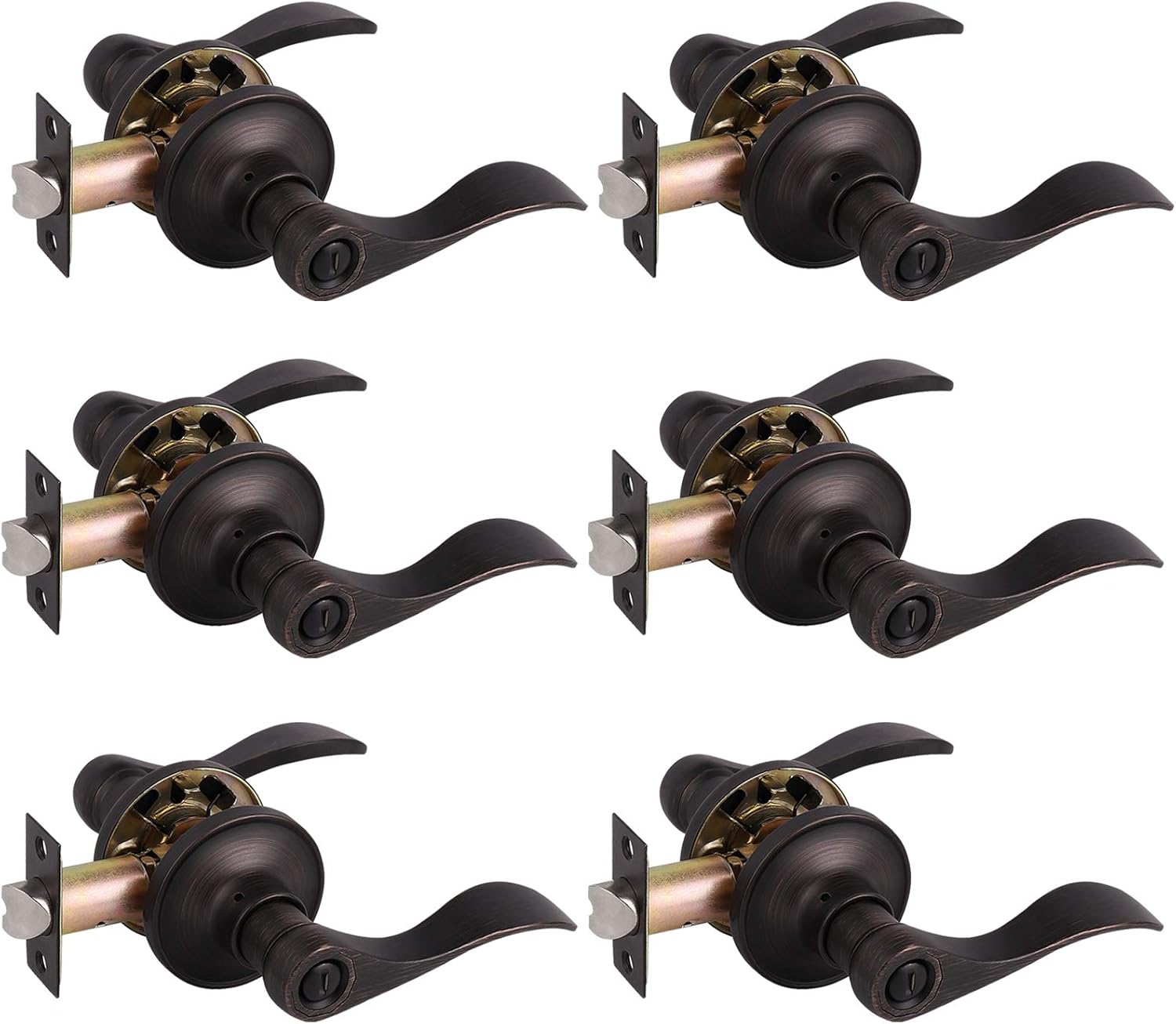 Gobrico 10 Sets Brushed Nickel Interior Door Handles Privacy Locks Levers Leversets, Silver Door Knobs Door Levers for Bed/Bath