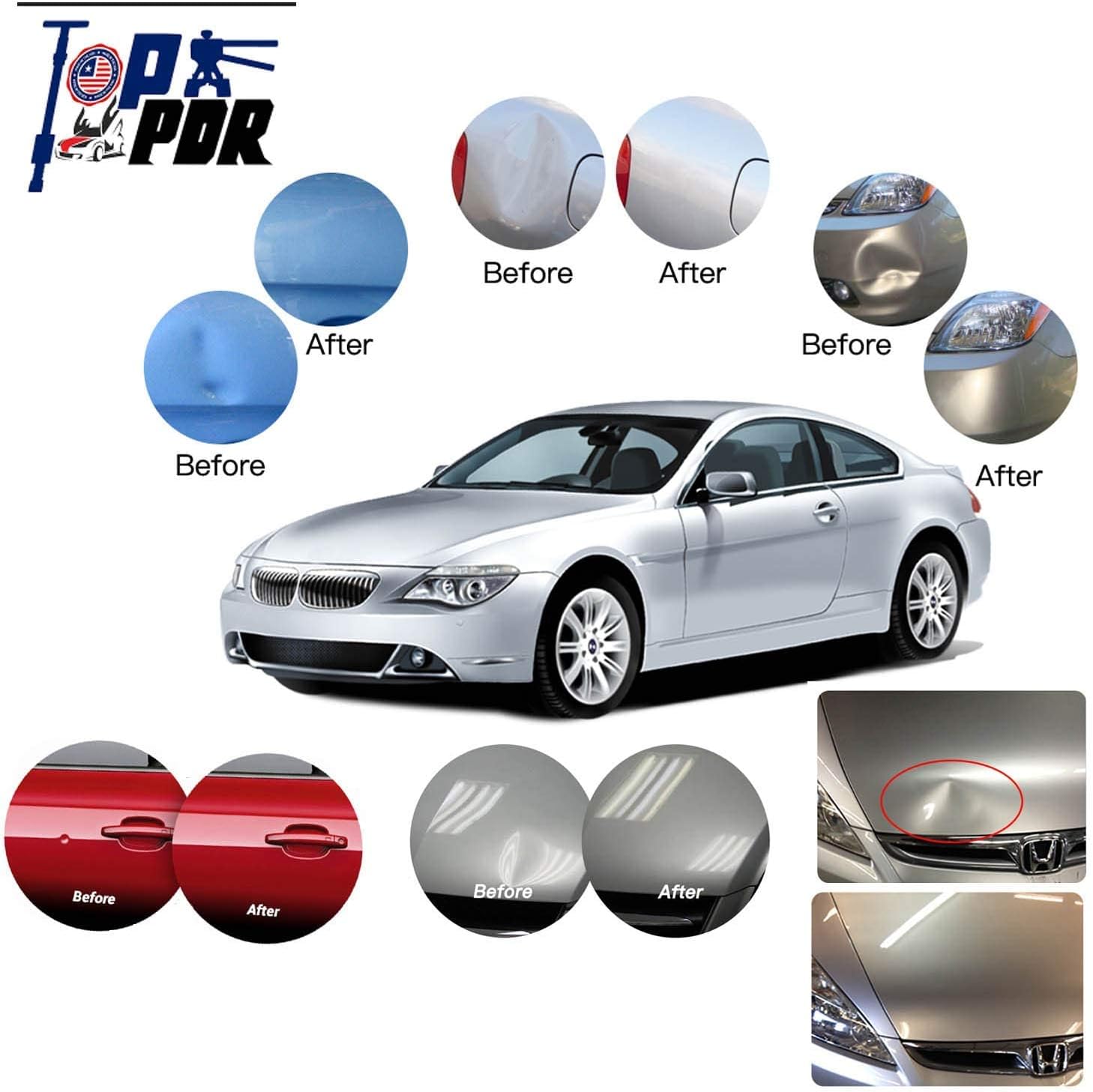 Fly5D Complete Paintless Auto Dent Removal Tools Set, PDR Dent Puller Kit for Autobody Repair of Dents with Different Aluminum Dent Pull Tabs Can Be Reused Countless Times