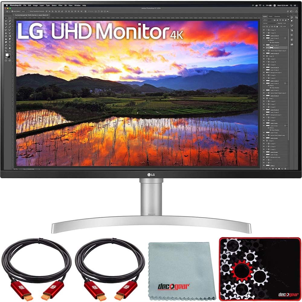 LG 32UN650-W 32 inch UHD 3840x2160 IPS Ultrafine Monitor with HDR10, AMD FreeSync Bundle with Deco Gear HDMI Cable 2 Pack + Gamer Surface Mousepad + Screen Cloth