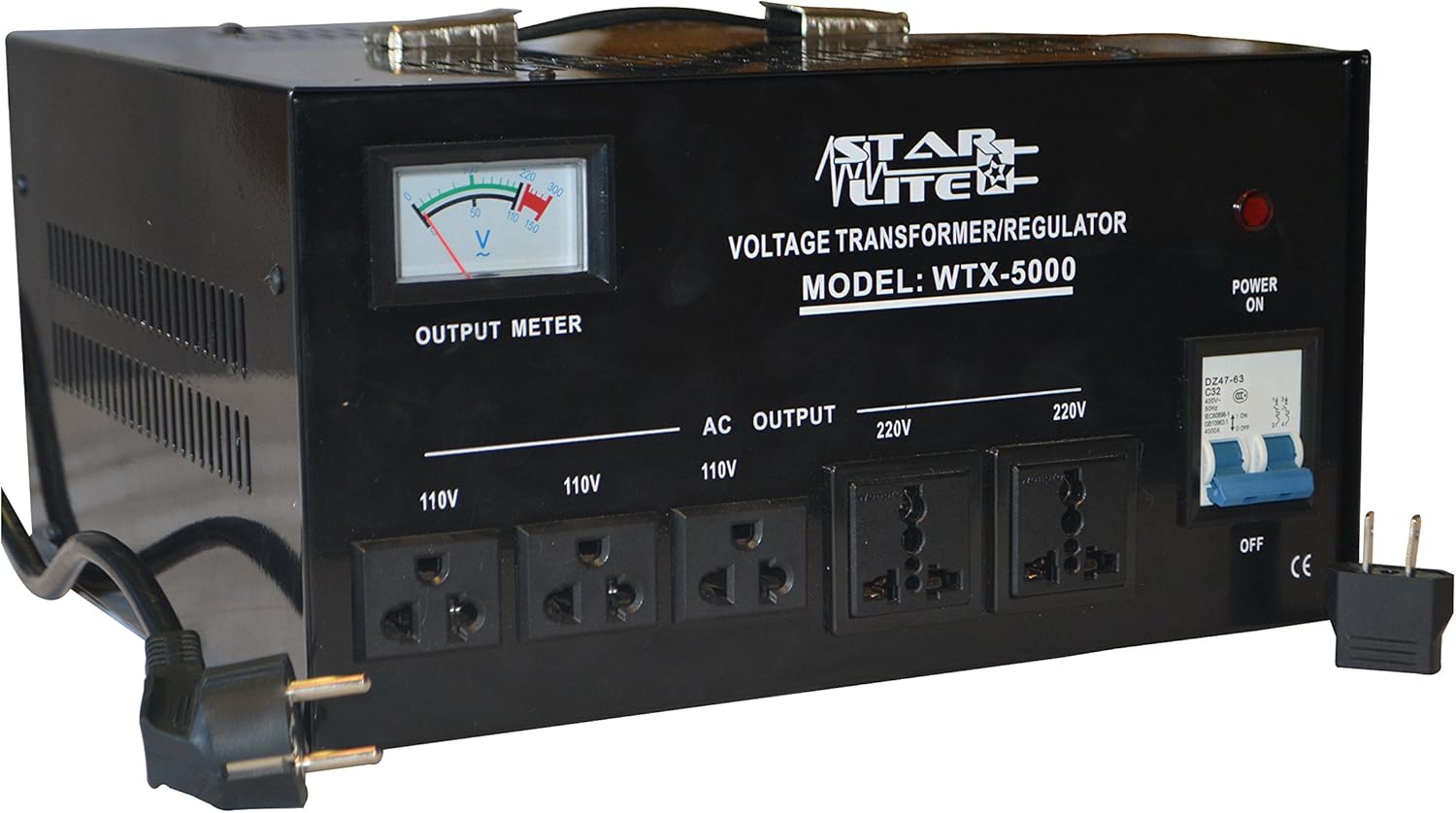 Starlite 5000 Watt Step Up/ Down Voltage Converter Transformer WTX-5000, 5 Year Warranty, Fuse Protection and Automatic Voltage Regulator - Two Way Transformer - 110 to 220 V or 220 to 110 V 110/120/220/240V