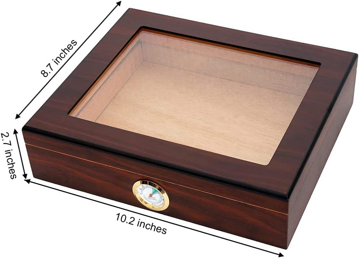 Handmade High Gloss Spanish Cedar Box, 100% Real Solid Spanish Cedar Wood, Luxury Hygrometer and Humidifier, Desktop Box Walnut Pack of 2