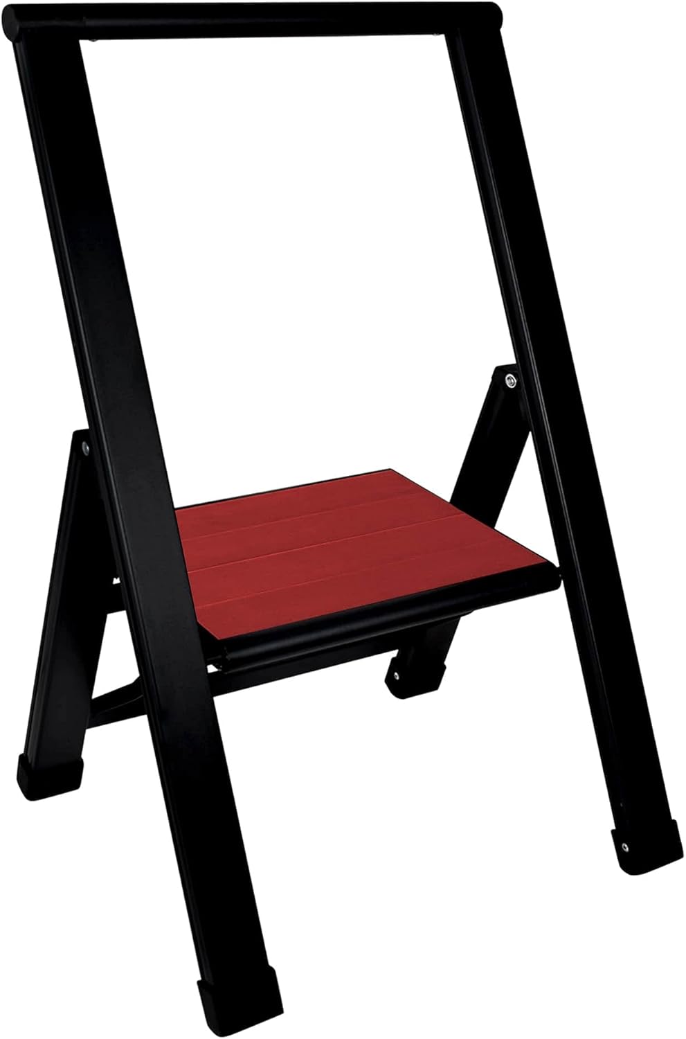 Sorfey Premium 1 Step Ladder Modern Mahogany. Lightweight,-Ultra Slim Profile, Anti Slip Steps, Sturdy-Portable for Home, Office, Kitchen, Photography Use, Black Aluminum Finish Pack of 2