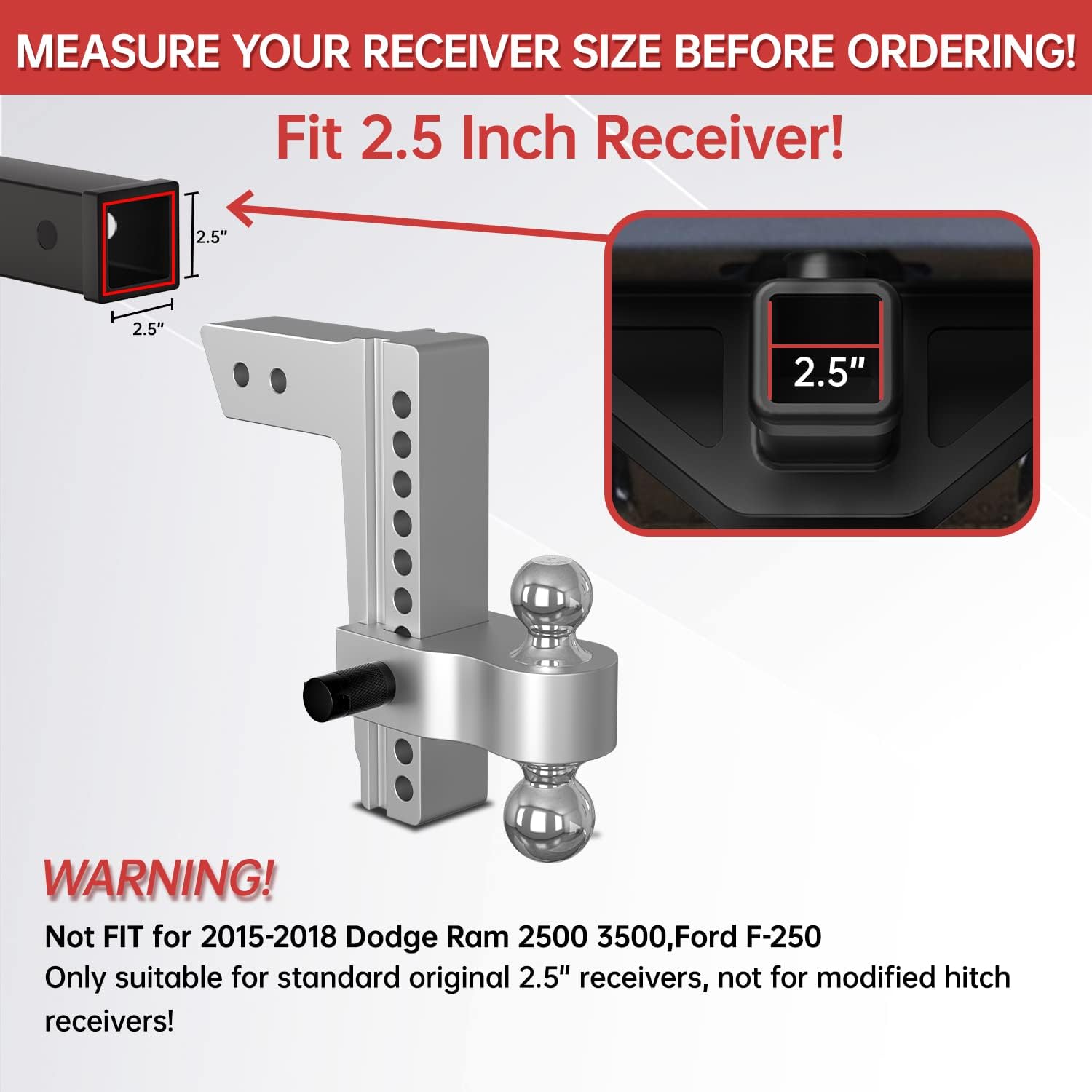 IFOKA Adjustable Trailer Hitch Ball Mount, 10 Inch Drop Hitch, Fits 2.5 Inch Receiver, 18,500 LBS GTW, with Forged Aluminum Shank, 2 Inch & 2-5/16 Inch Dual Balls with Double Hitch Locks and Pins