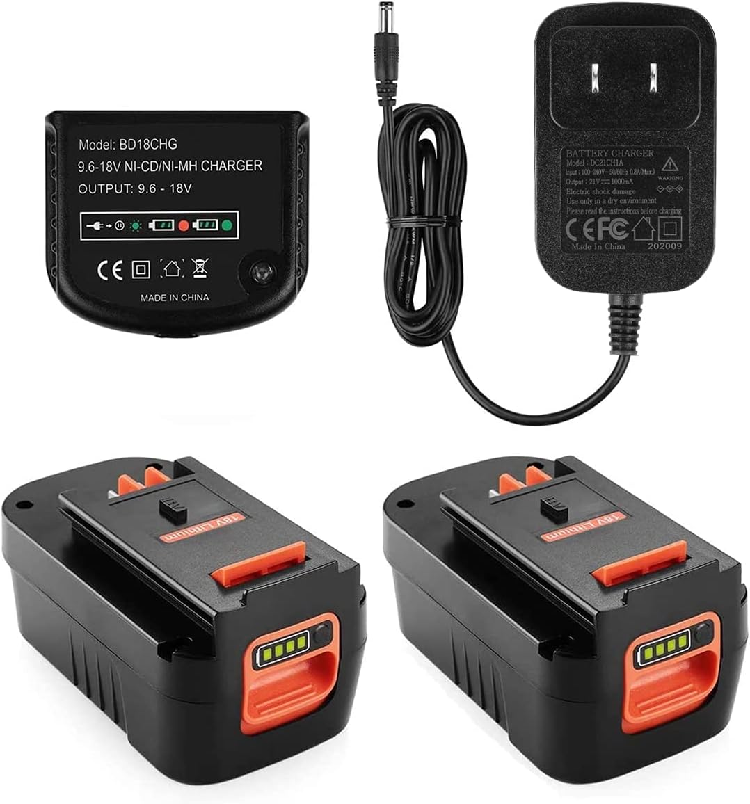 Powilling 2Pack 4.0Ah Lithium Battery Replacement for Black and Decker 18V Battery Firestorm 18v Battery HPB18 HPB18-OPE 244760-00 A1718 FS18FL FSB18 Firestorm 18V Battery(Charger Included) Pack of 2