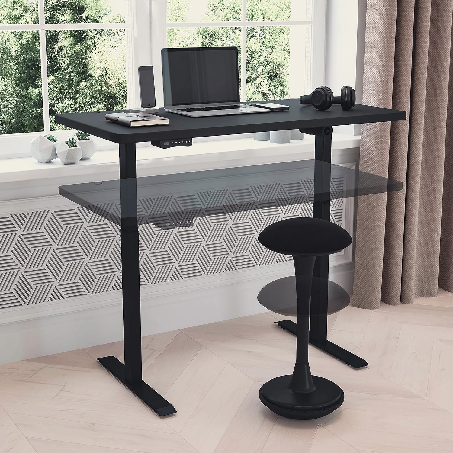 EMMA + OLIVER Push Button Height Adjustable Collaborative Stool - Tilt & Rock Motion in Black