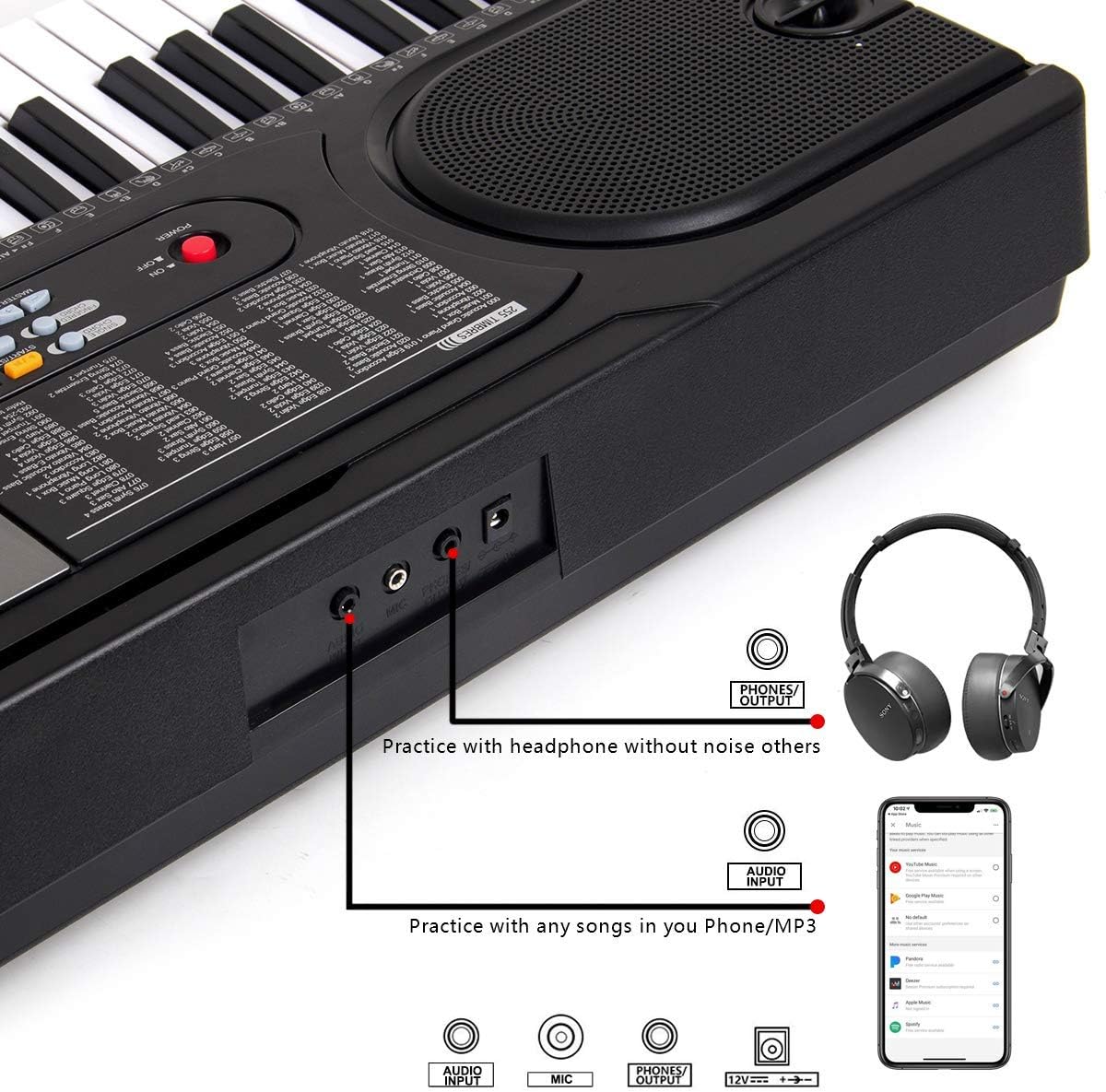 Keyboard Piano 61 Key,Kmise Digital Piano Portable Electronic Keyboard for Professionals Beginners Kids w/Built-In Speaker,Microphone,Music Stand