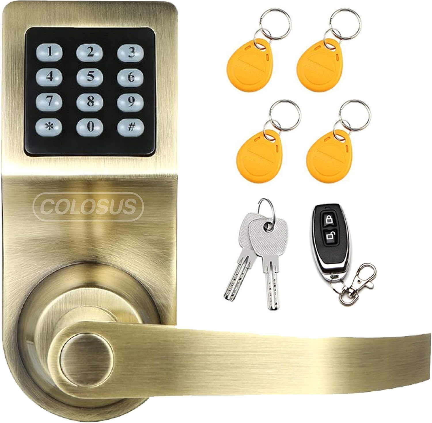Colosus NDL302 Keyless Electronic Trusted Digital Smart Door Lock, Keypad – Smartcode Security, Grant & Control Access for Home, Office (Black - 4 Key Fobs)