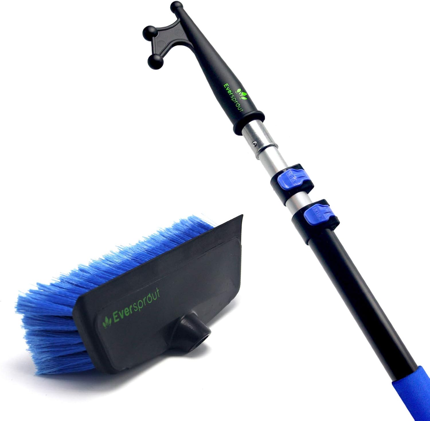 EVERSPROUT 5-to-13 Foot Boat Hook & Scrub Brush Kit | 3-Stage Lightweight Telescopic Extension Pole | Soft-Bristle Deck Brush with Built-in Bumper Prevents Scratching | Durable Floating Design Pack of 2