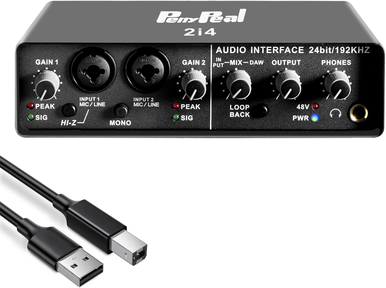 USB Audio Interface for PC 2-in 4-out with XLR Mic Amplifier, Hi-Z Switch, LOOPBACK,48V Phantom Power,24-bit/192 kHz TRS Balanced Ultra-Low Latency Monitor, for Recording, Streaming and Podcasting Pack of 2