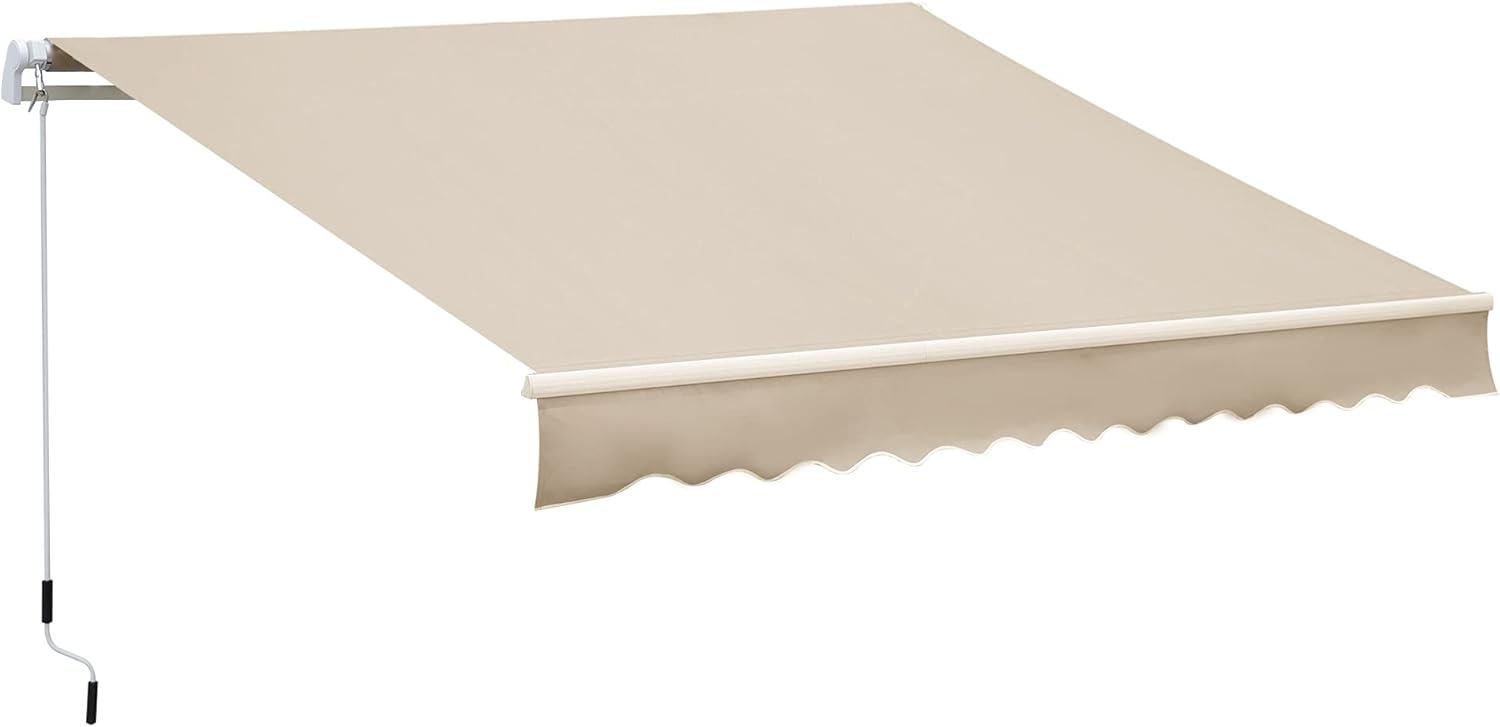 Outsunny 12' x 8' Patio Awning Canopy Retractable Sun Shade Shelter with Manual Crank Handle for Patio, Deck, Yard, Brown
