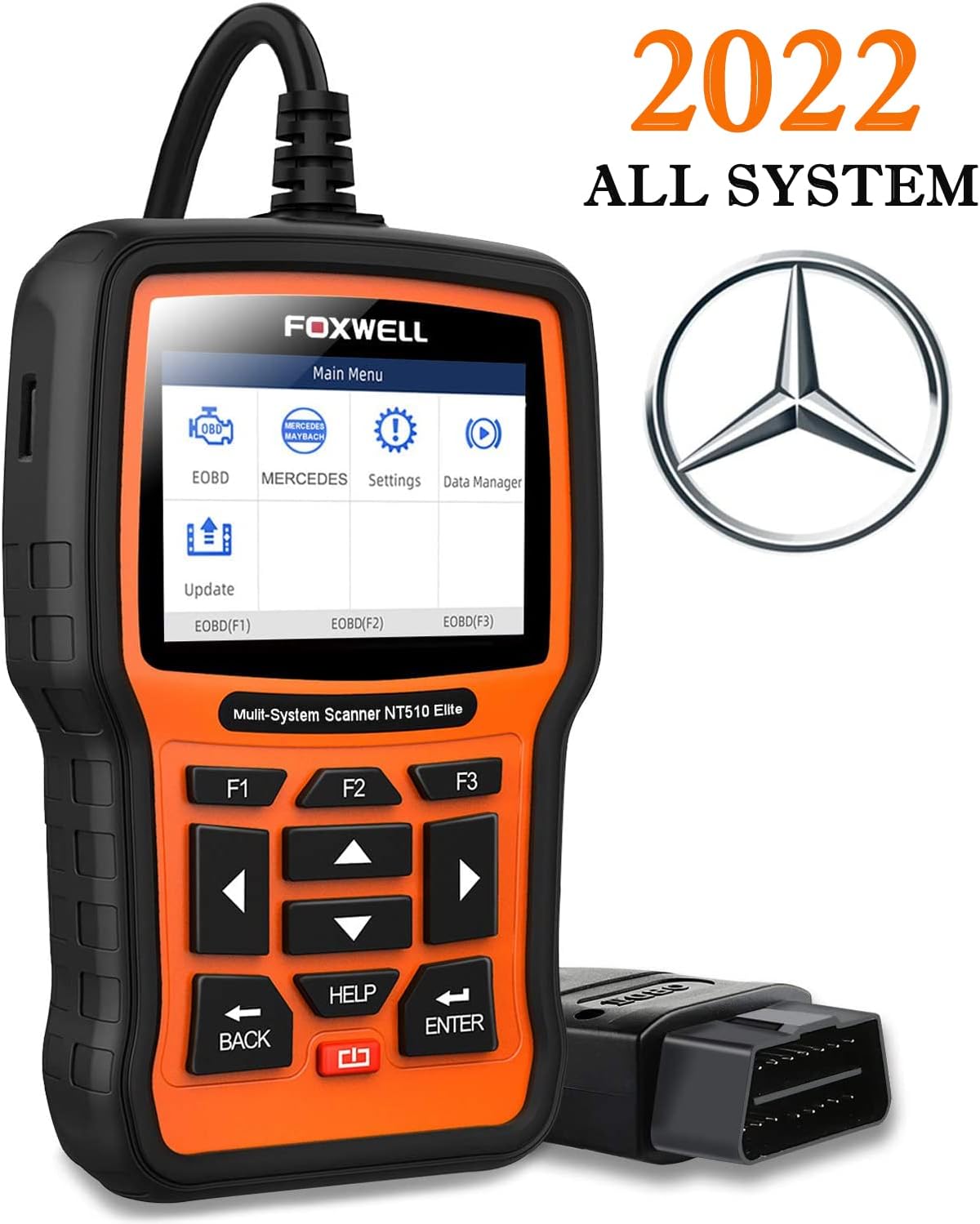 FOXWELL NT510 Elite All System Diagnostic Tool for Mercedes Benz Code Reader Scan Tool Bi-Directional OBD2 Scanner w/ ABS Auto Bleed HVAC ABS Brake SRS Airabg TPMS Oil Light Reset