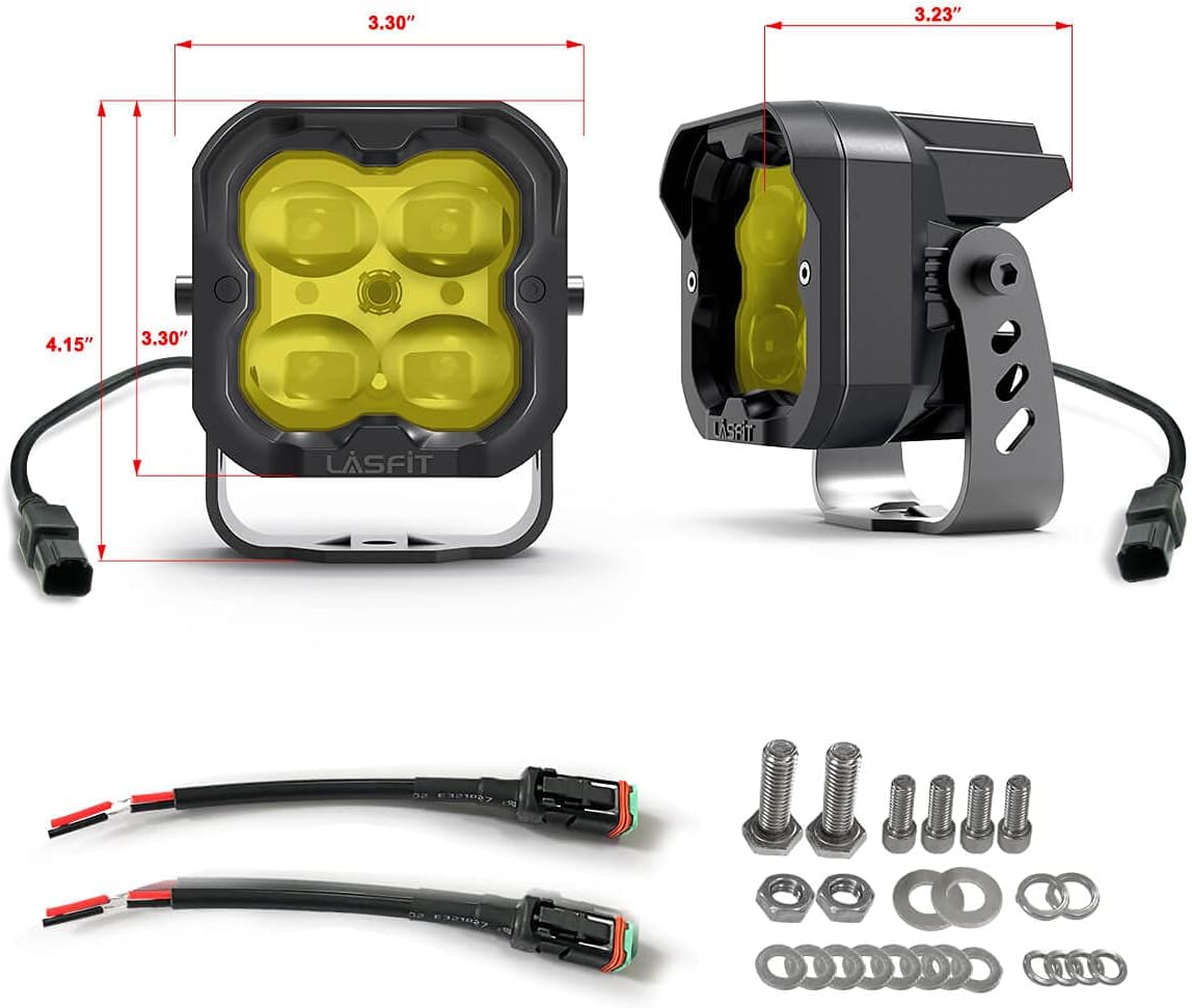 LASFIT Yellow LED Pods, SAE Fog Lights TIR Optics 3 inch Off Road Lights Pod Yellow 18W for for Bumper Wrangler Truck Pickup SUV ATV UTV (Pair)