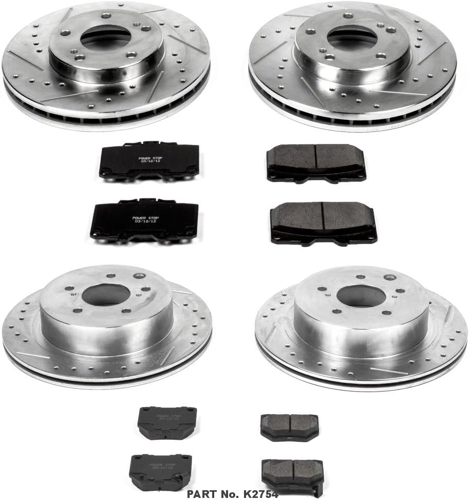 Power Stop K2754 Front and Rear Z23 Carbon Fiber Brake Pads with Drilled & Slotted Brake Rotors Kit