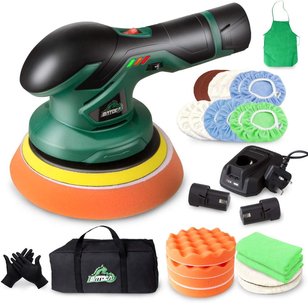BATOCA - Cordless Car Buffer Polisher - with 2pcs 12V Lithium Rechargeable Battery Brushless Polisher with Variable Speed, 2.0Ah Portable Buffer Kit for Buffer/Polisher/sander