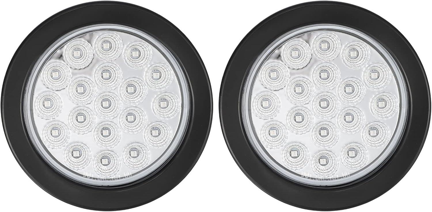 Partsam 2Pcs 4 Inch Round Red Stop Turn Tail Lights to Amber Strobe Lights Kit 19 Diodes w/Rubber Grommets & 3-Prong Wire Pigtails, Red/Amber Round Led Truck Trailer Tail Lights and Indicator Lights Pack of 2