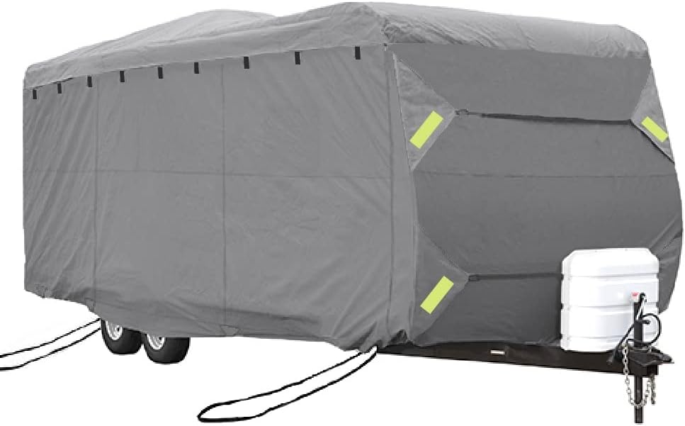 Seamander RV Cover Travel Trailer Extra Thick 4-ply Top Panel (Grey(A), Fits 33'-35' Trailers)