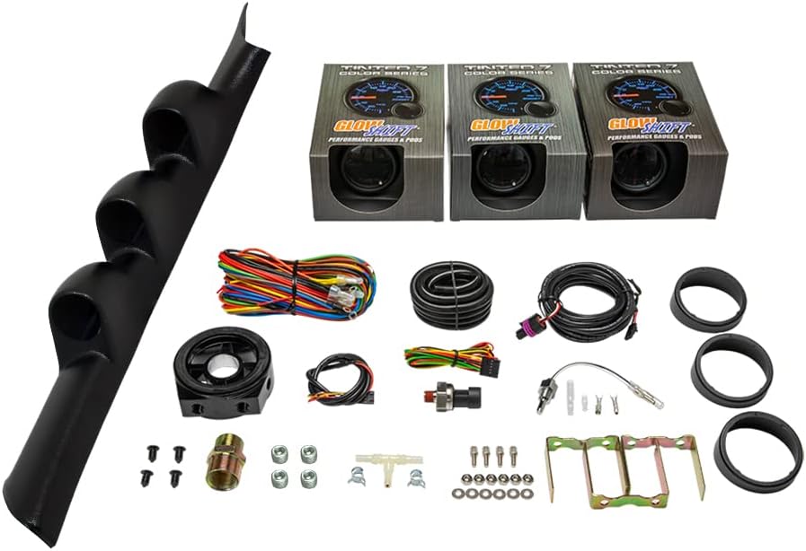 GlowShift Gauge Package Compatible with Acura RSX 2002-2006 - Tinted 7 Color 30 PSI Boost/Vacuum, 100 PSI Oil Pressure & Oil Temperature Gauges - Black Triple Pillar Pod