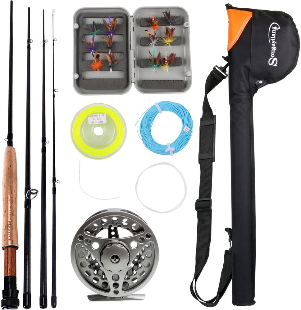 Sougayilang Saltwater Freshwater Fly Fishing Rod with Reel Combo Kit Pack of 2