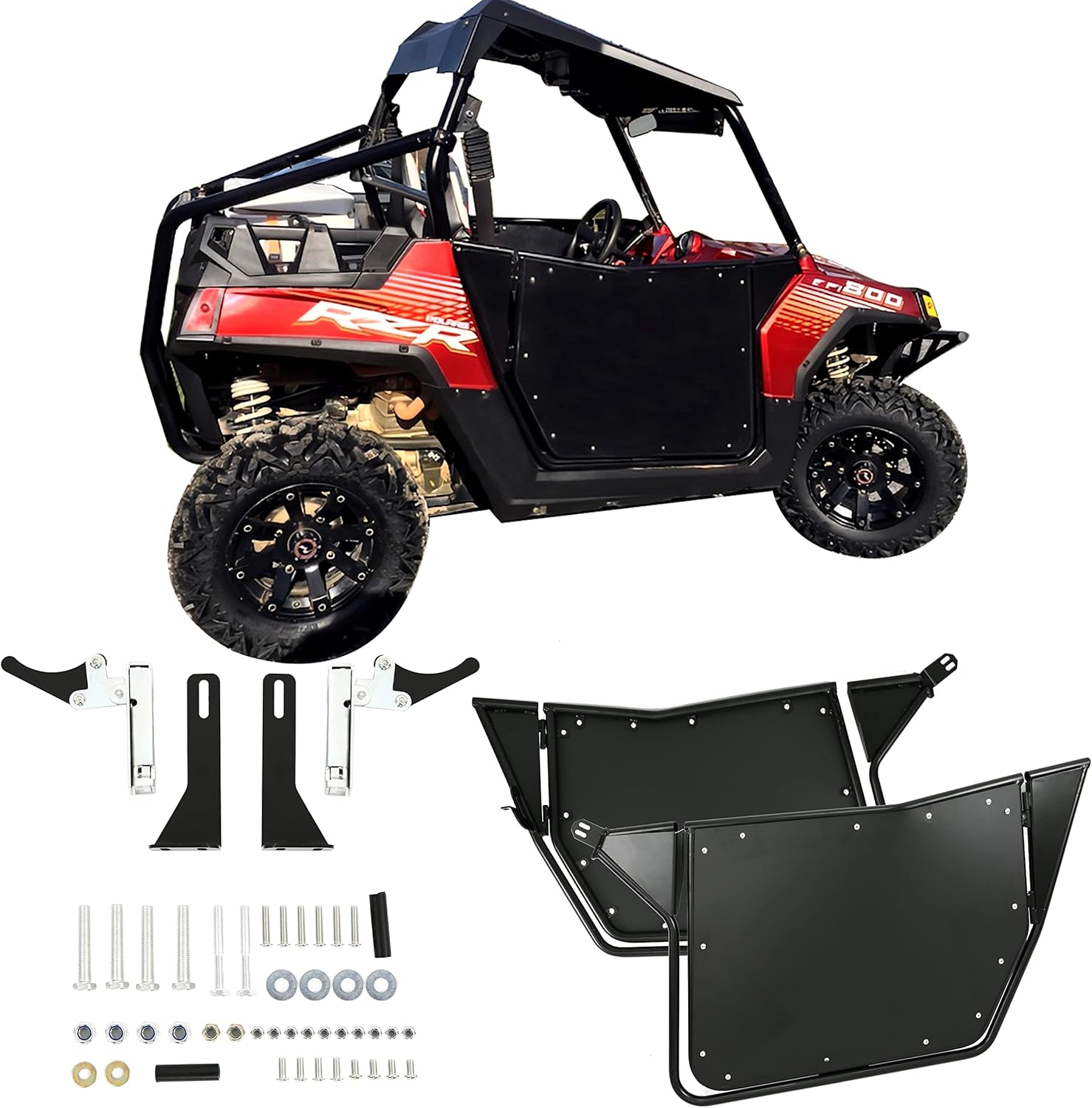 UTV Metal Doors Compatible with 2008-2014 Polaris RZR 800, 2009-2014 Polaris RZR-S 800, 2011-2014 Polaris RZR XP 900, 2012-2015 Polaris RZR 570 2-Door Model Heavy Duty Automotive Style Latch, 2Pcs