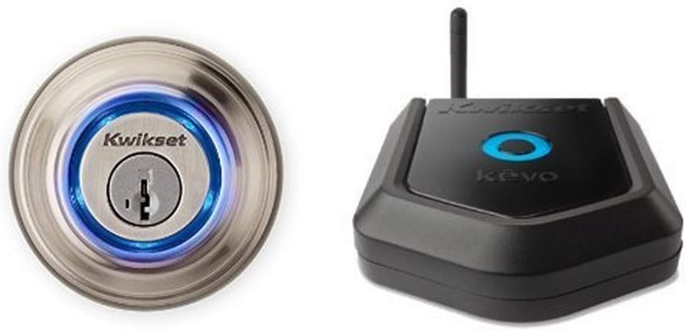 Kwikset Kevo (2nd Gen) Touch-to-Open Bluetooth Smart Lock in Venetian Bronze and Kevo Plus Hub