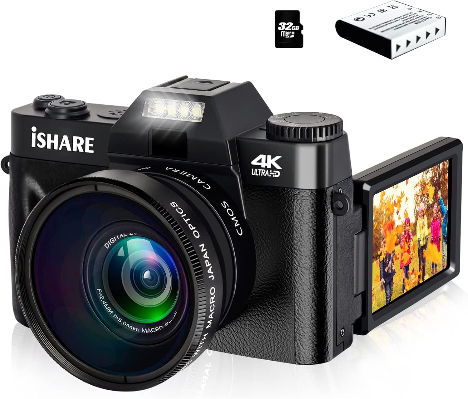 4K Digital Camera Vlogging Camera 48MP Full HD Video Camera with WiFi, Flip Screen Camera with 16X Digital Zoom and 3.0 Inch Flip Screen, Vlog Camera for YouTube (32GB Micro Card)