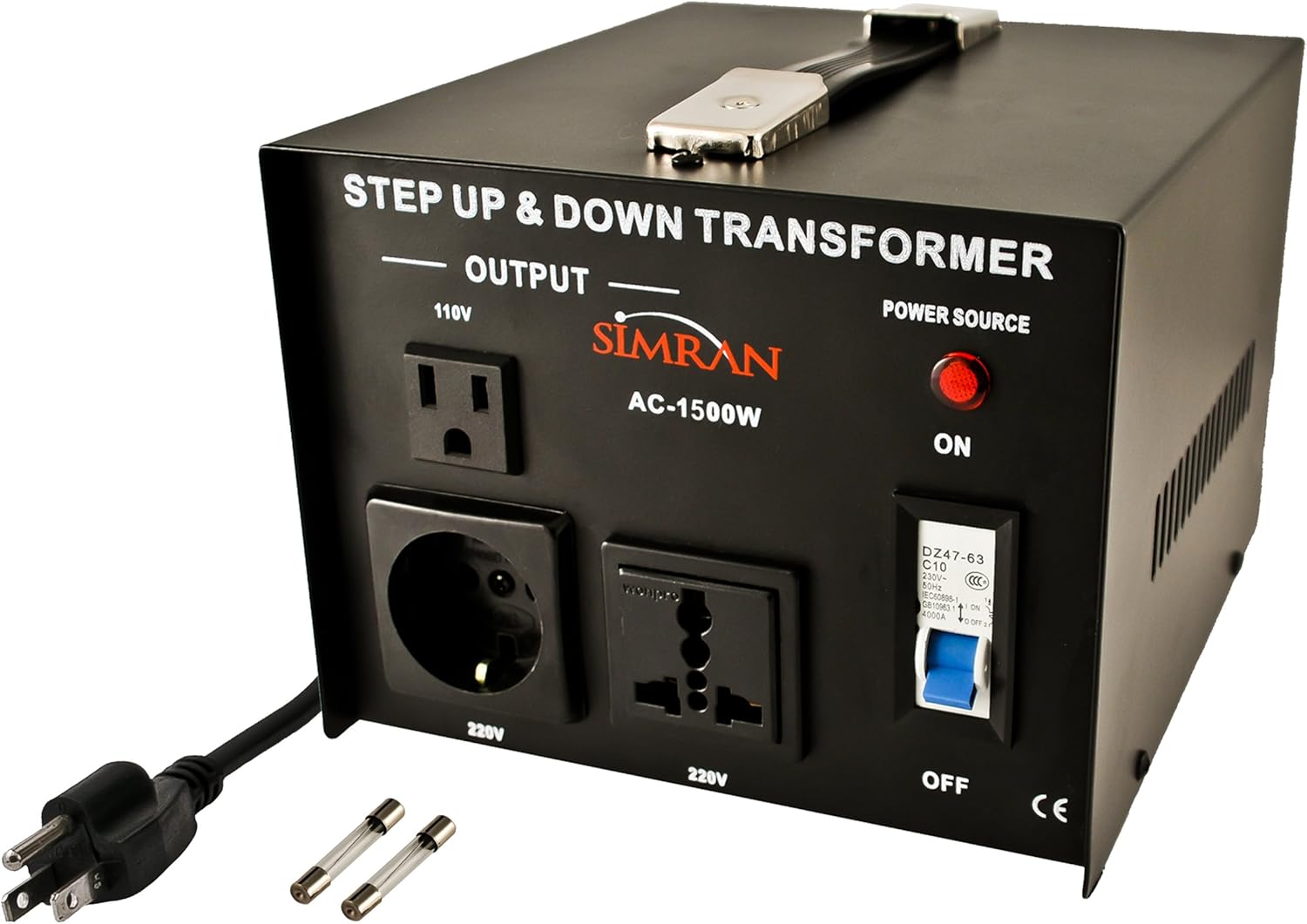 Simran AC-1500 Voltage Power Converter Step up Down Transformer 110 Volt 220 Volt, 1500 Watt, Black