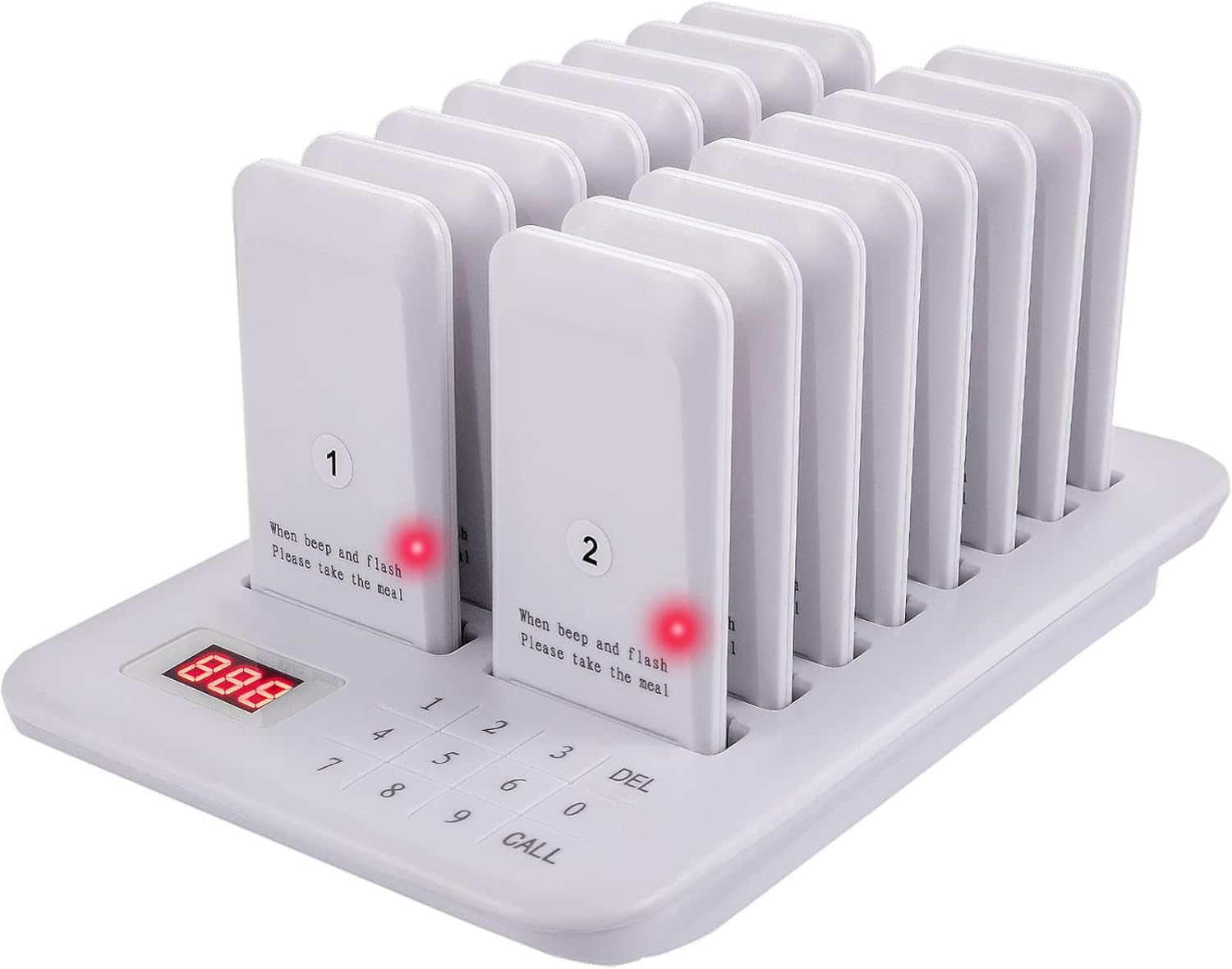 VEVOR Restaurant Pager System 16 Coasters Max 98 Nursery Pager Wireless Paging Queuing Calling System 350-500m with Vibration, Flashing and Buzzer for Social Distance Food Truck Hotels Cafes