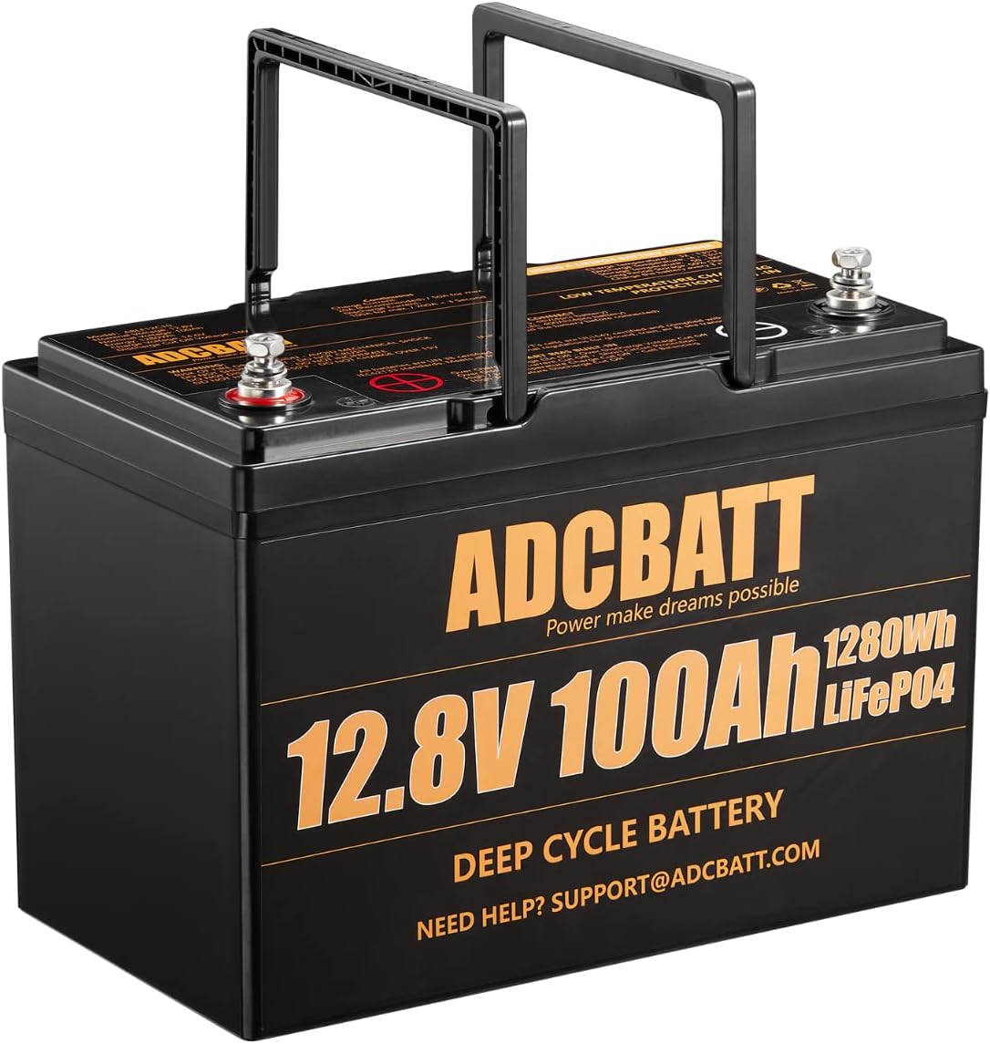 ADCBATT LiFePO4 Battery 100AH, 12V Lithium Battery, 3500-8000 Deep Cycle Battery, Built-in 100A BMS, Ideal for Replacing 200Ah AGM/SLA Battery, for Trolling Motor, RV, Marine Battery, Solar, Off-Grid