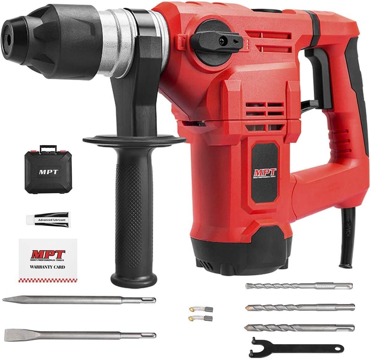 MPT 1 Inch SDS-plus 8.5 Amp Heavy Duty Rotary Hammer Drill,3 Functions, Include 3 Drill Bits, Grease, Chisel with Case