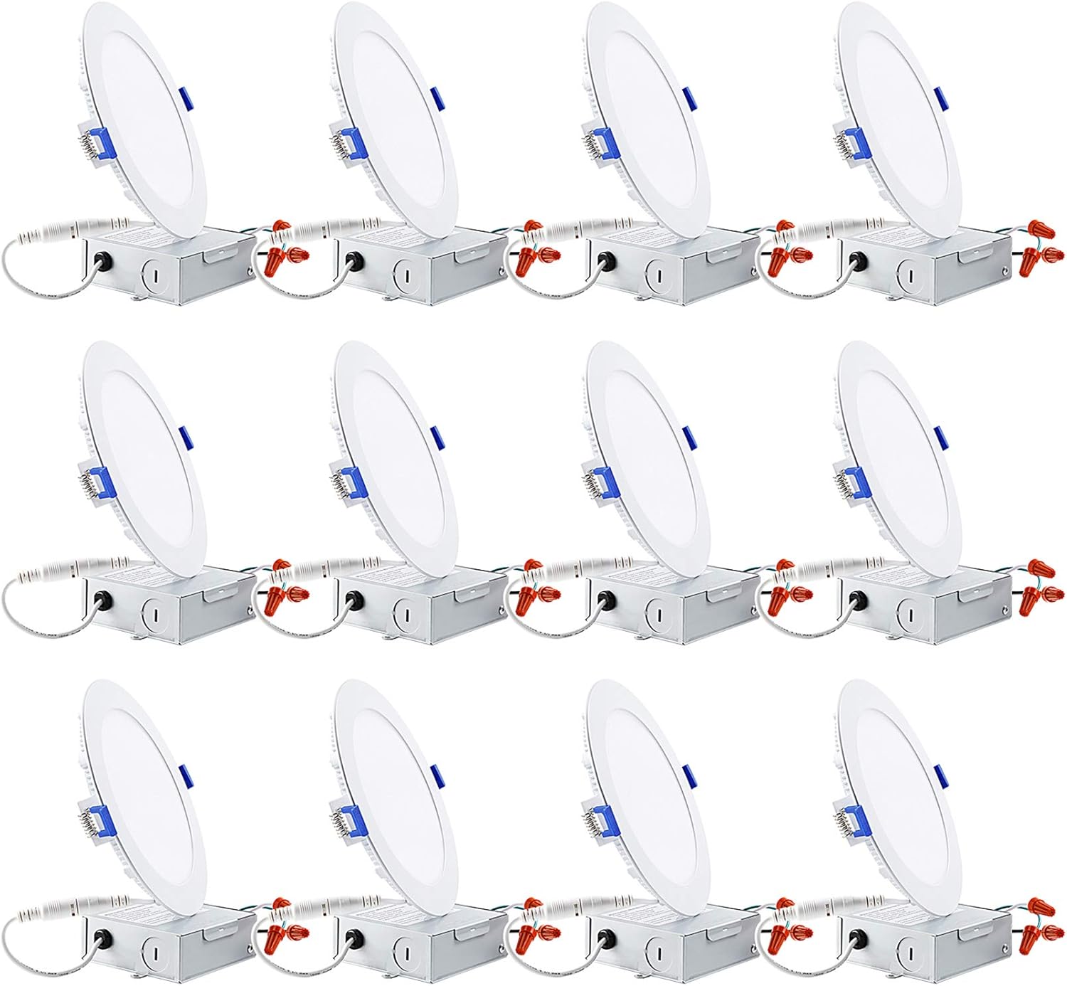 TORCHSTAR Basic Series 12-Pack 12W 6 Inch LED Recessed Lighting with Junction Box, 4000K Cool White, 5%-100% Dimmable, ETL and Energy Star Certified