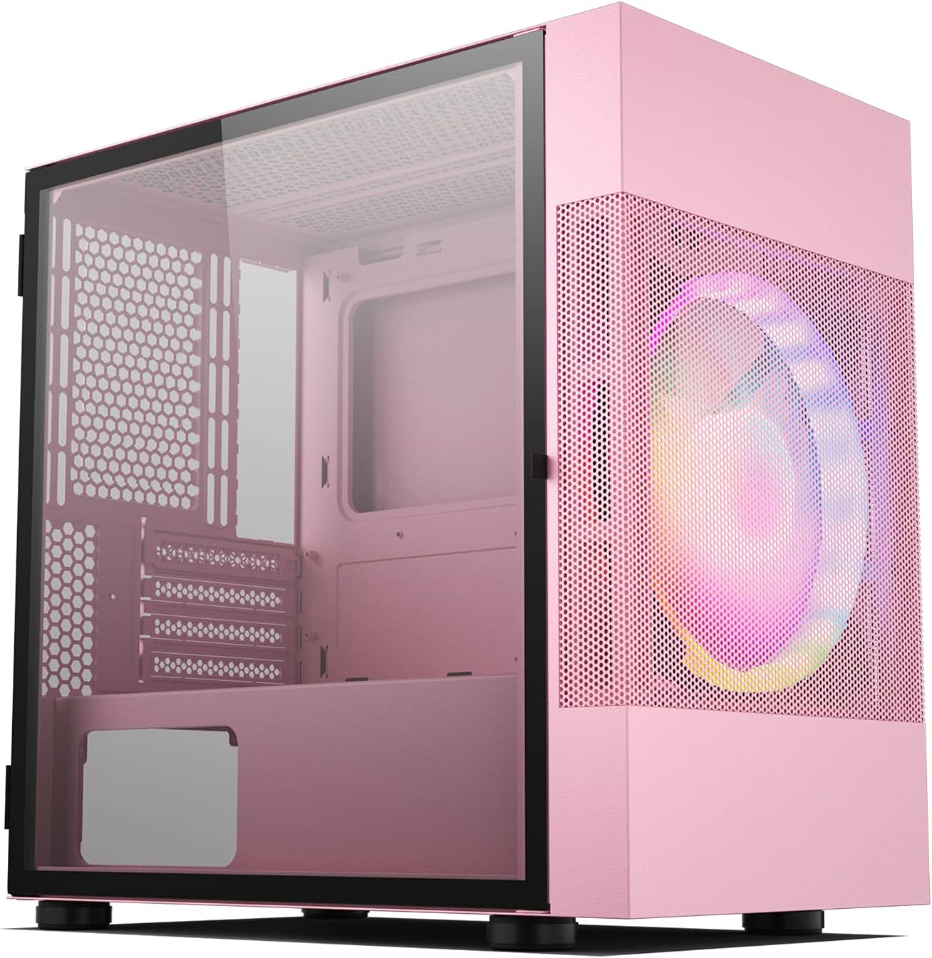 Vetroo A03 Mid-Tower ATX Gaming PC Case, Pre-Installed 3pcs ARGB/PWM Fans with Controller, Door Opening Tempered Glass Design, High Airflow Mesh Front/Dust Filter, Air Water Cooling Ready - Pink