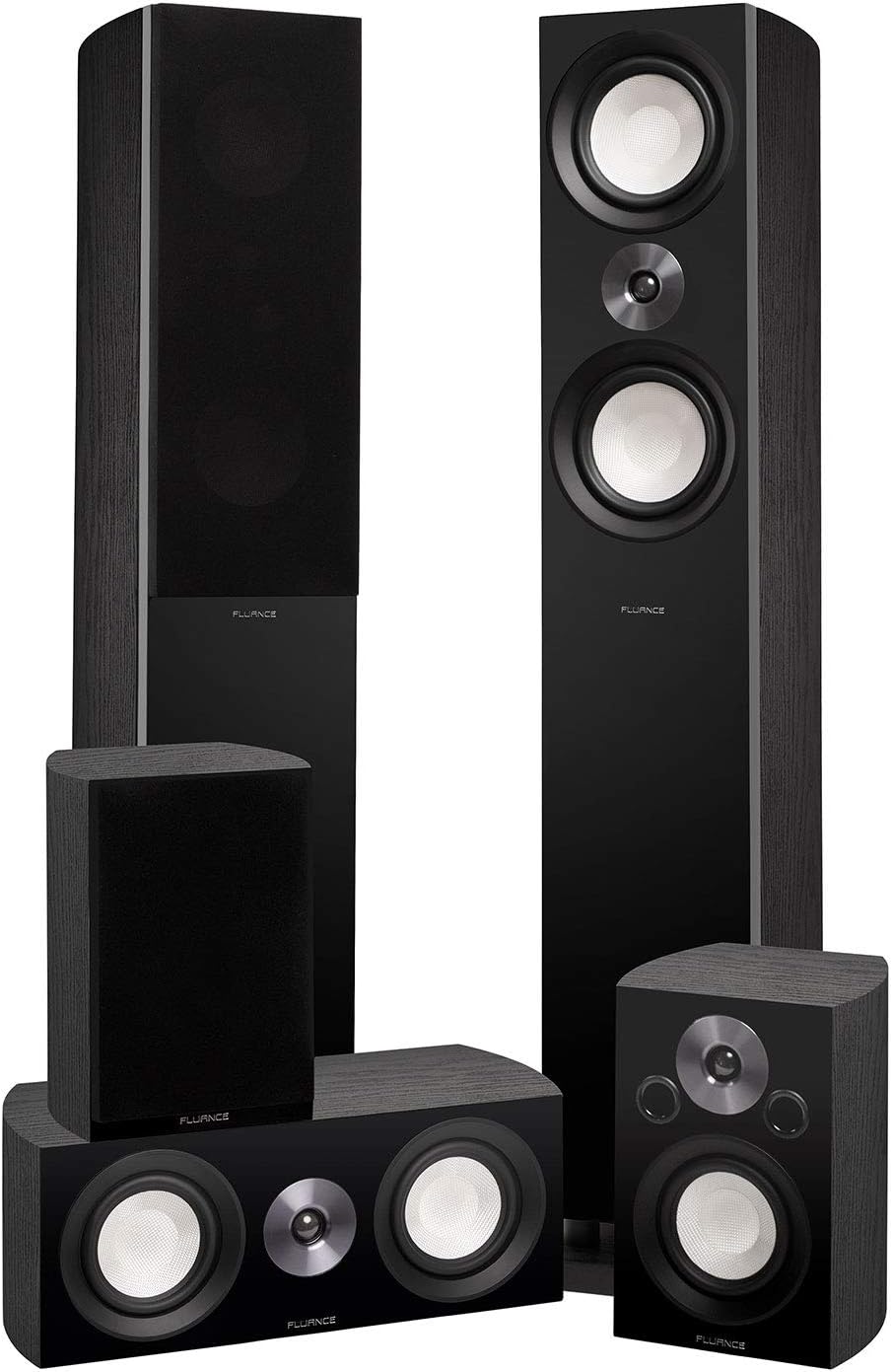 Fluance Reference Surround Sound Home Theater 5.0 Channel Speaker System Including 3-Way Floorstanding Floorstanding Towers, Center Channel, and Rear Surround Speakers - Walnut (XL8HTBW)