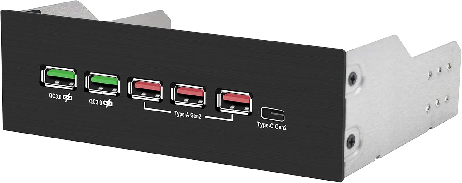 EZDIY-FAB 5.25in 10Gbps USB 3.1 Gen2 Hub and Type-C Port,Front Panel USB Hub with QC 3.0 Quick Charging Pack of 2