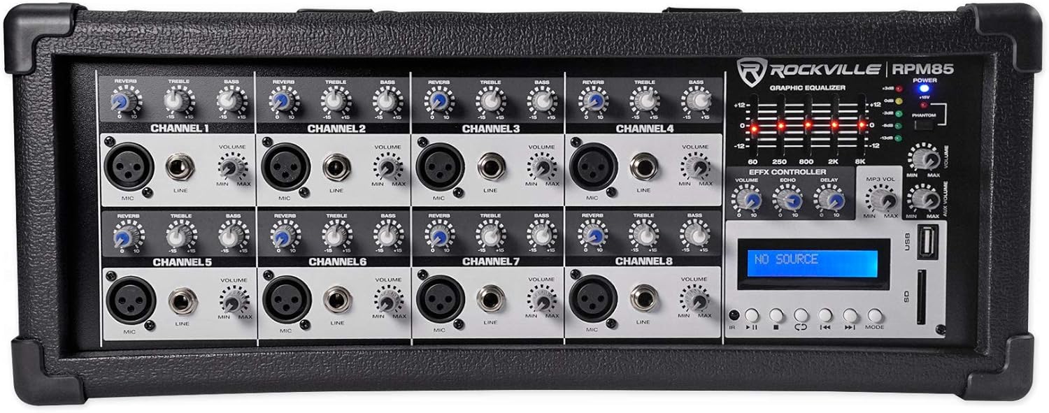 Rockville RPM48S 2000w Powered 4 Channel Mixer/Stereo Amplifier w Bluetooth/EQ