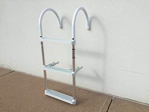 Marine Boat Aluminum White POLYETHYLENE Swim Boarding 3 Steps Ladder Hook 35X15 Pack of 2