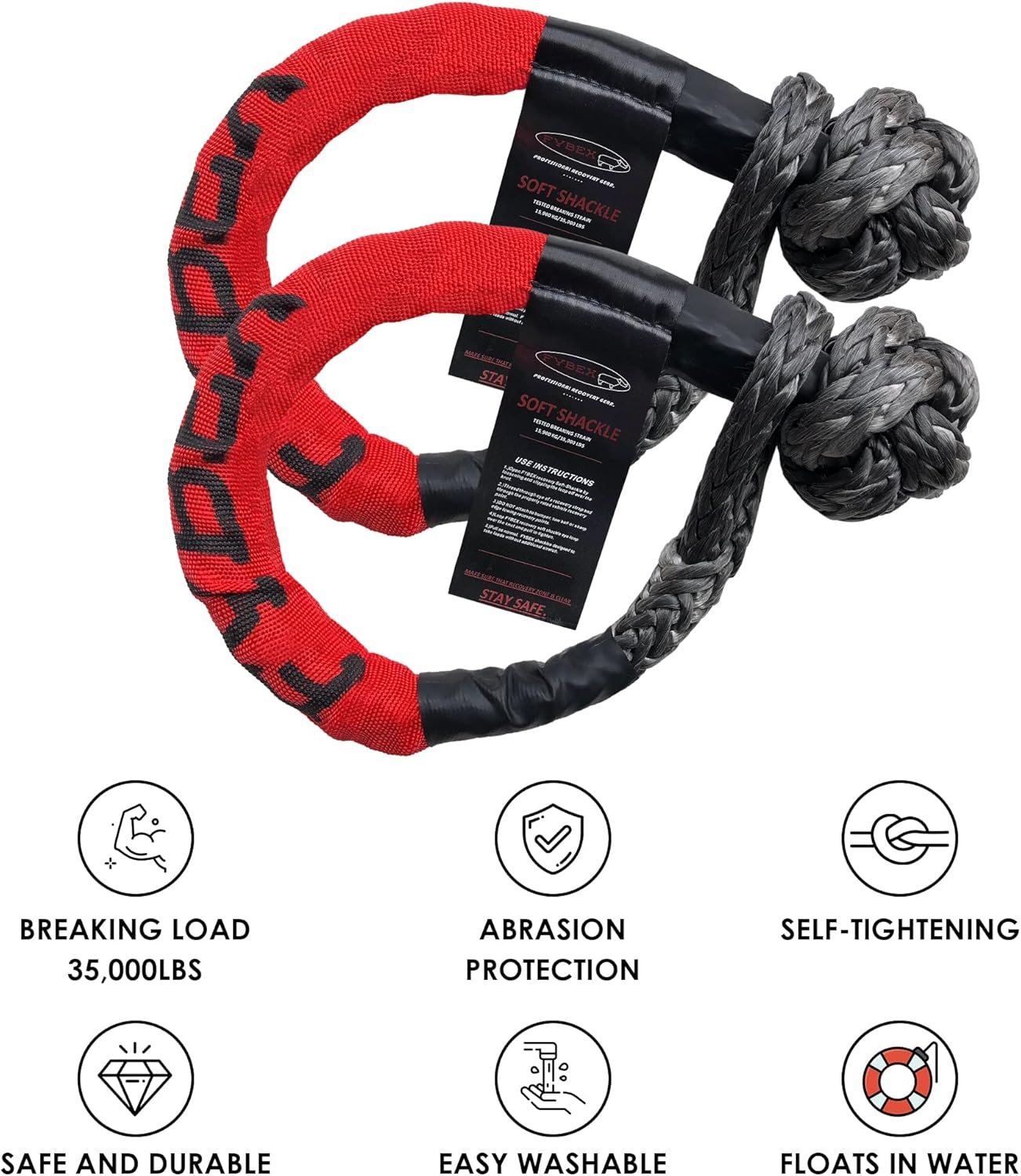 FYBEX Synthetic Soft Shackle Recovery Kit Offroad 4X4 Recovery Gear for Kinetic Rope & Tow Strap - 1/2