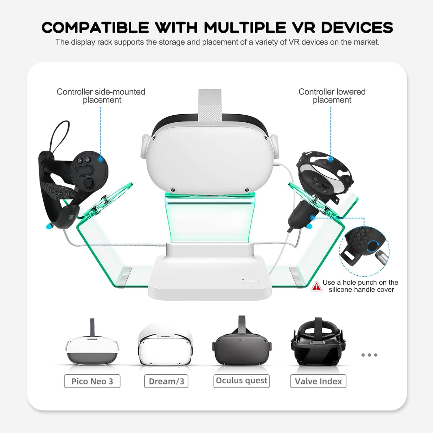 Vakdon Charging Dock for Oculus Quest 2 Headset and Controllers, Charging Station VR Display Stand with Colorful LED Breathing Lights, Include Rechargeable Batteries and Charger Cable Pack of 2