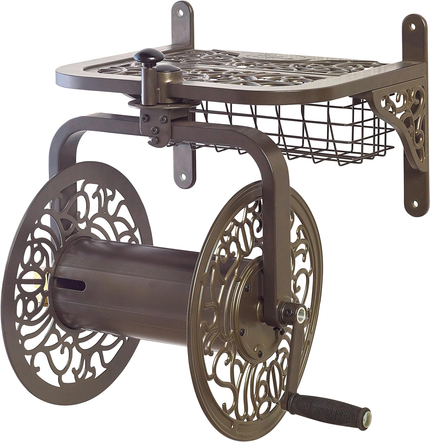 Liberty GARDEN 712 Single Arm Navigator Multi-Directional Garden Hose Reel, Holds 125-Feet of, 5/8-Inch, Bronze