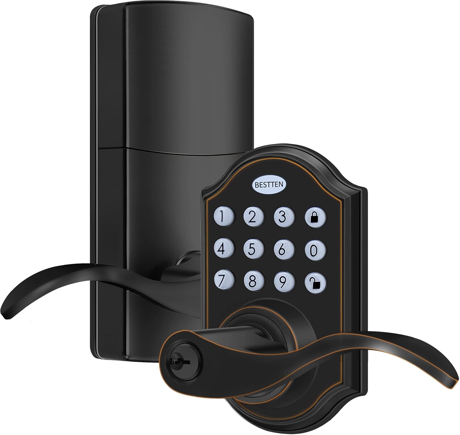 BESTTEN Keyless Entry Door Lock Lever, Electronic Keypad Lock with Reversible Handles, Programmable Kelyless Entry Door Lock, Traditional Style, Oil Rubbed Bronze Pack of 2