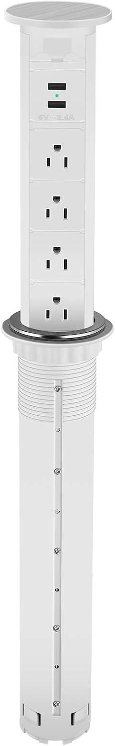Pop Up Outlet for Countertop, Electric Pop Up Power Strip for Kitchen Counters, 2-3/8inch Grommet Outlet, Pop Up Power Center with 4 Outlet and 2 USB Ports.