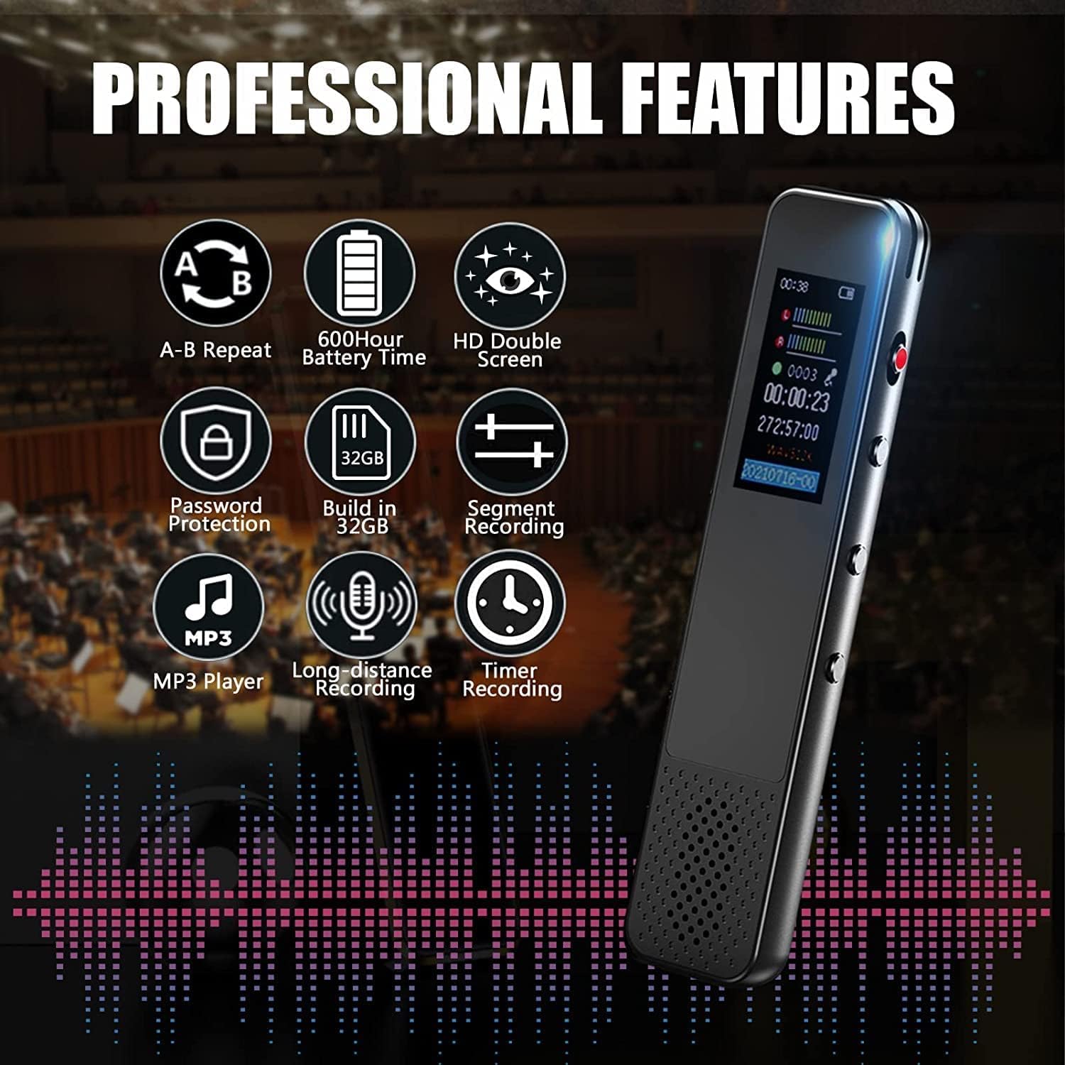 Digital Voice Recorder, Audio Tape Recorder Voice Activated Recorder with Playback for Lectures, Meetings, Interviews, Portable Recording Device, Upgraded Small Tape Dictaphone USB Charge, MP3(32G) Pack of 2