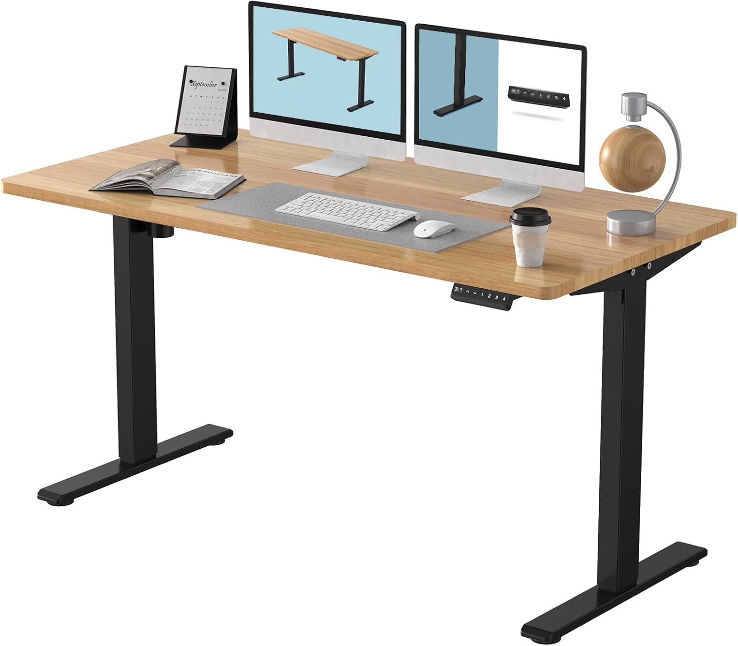 FLEXISPOT EN1 Electric Height Adjustable Desk 55 x 28 Inches Whole-Piece Standing Desk Home Office Sit Stand Up Desk Primo(Gray Frame +55 inch White Top)