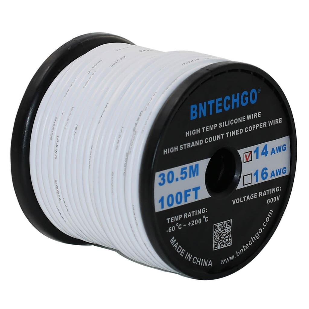 BNTECHGO 14 Gauge Silicone Wire Spool 200 ft Blue Flexible 14 AWG Stranded Tinned Copper Wire Pack of 2